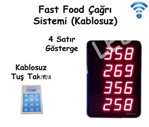 Fast Food Çağrı Sistemi 4 Satır (Kablosuz)