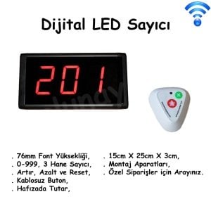 Dijital LED Sayıcı 76mm 3 Hane, Kablosuz
